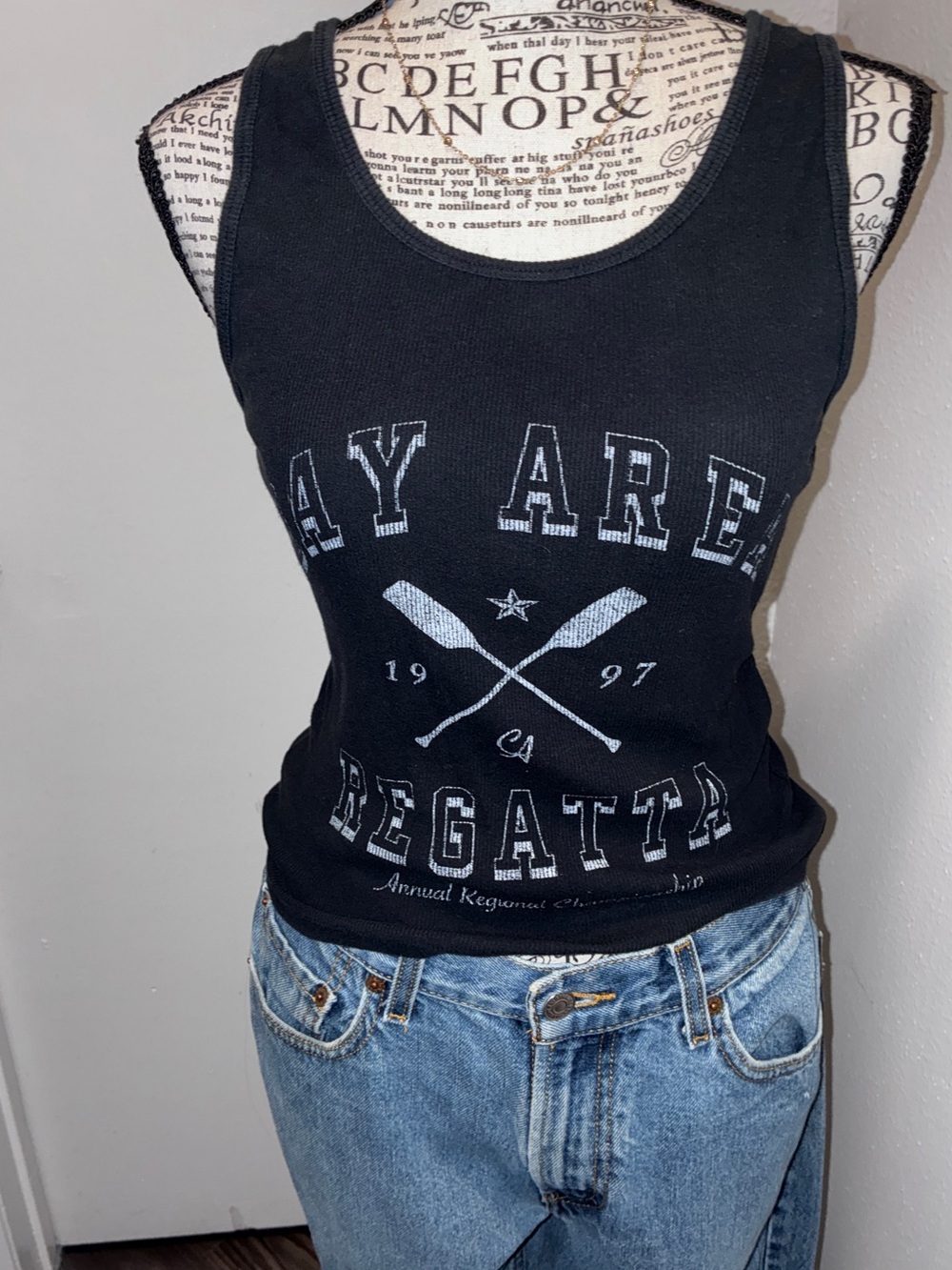 Hollister Black "Bay Area: Regatta" Ribbed Graphic Tank Top